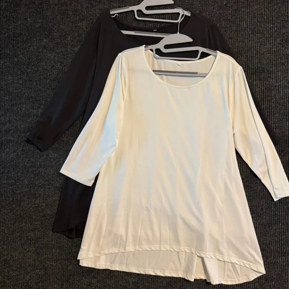 Black and White Basic Tunic 3/4 Sleeve Tops Womens L Bundle